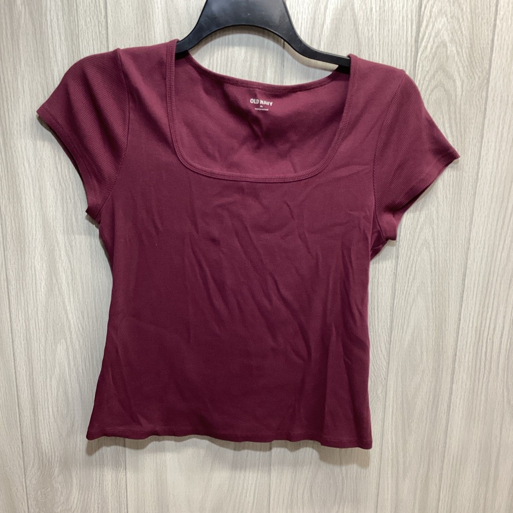 Old Navy Women's (Size XL) Burgundy Square Neck Ribbed Knit Cap Sleeve T-Shirt